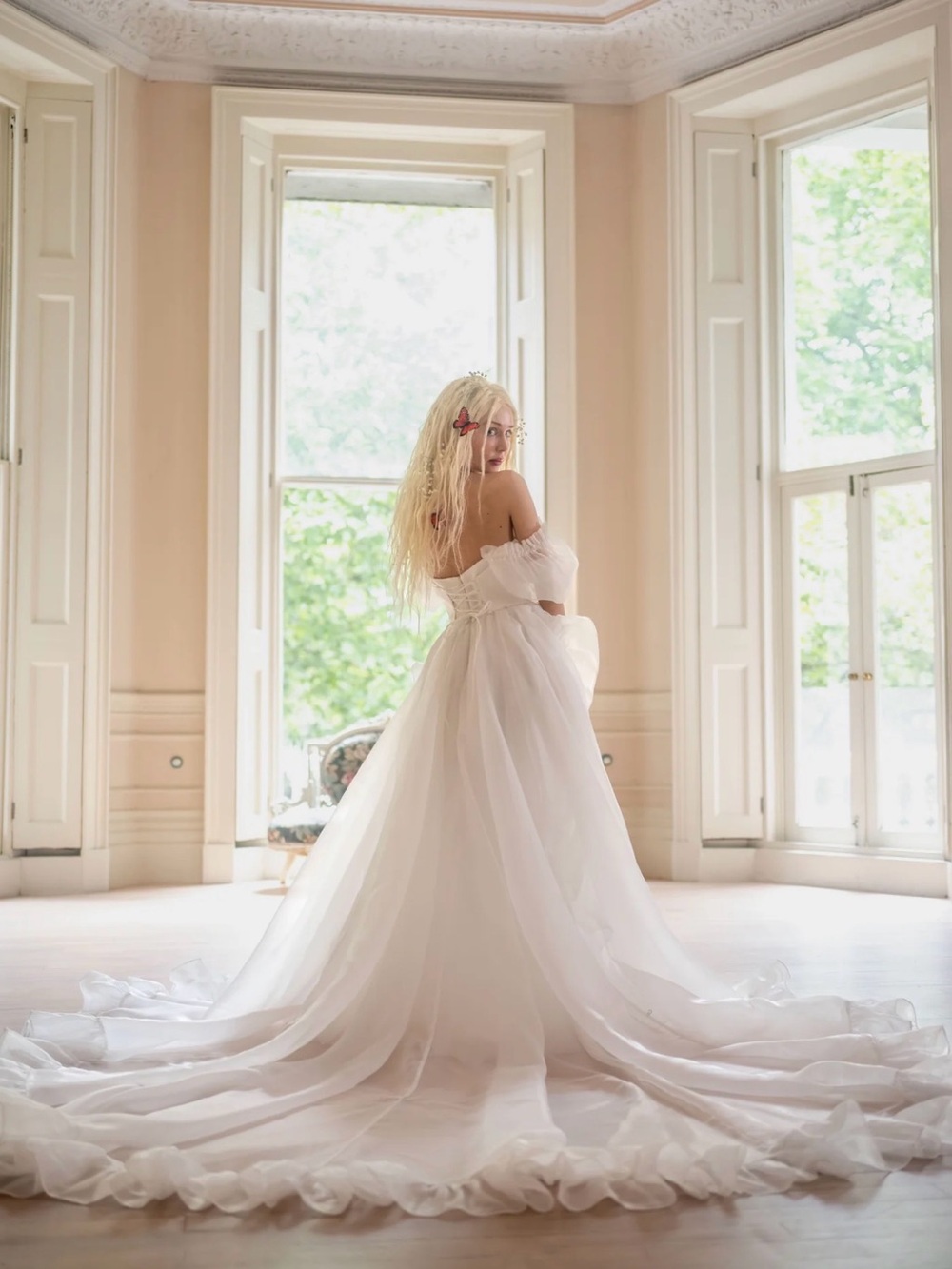 White Swan Chateau Gown Romantic Off-Shoulder Bridal Gown in White
